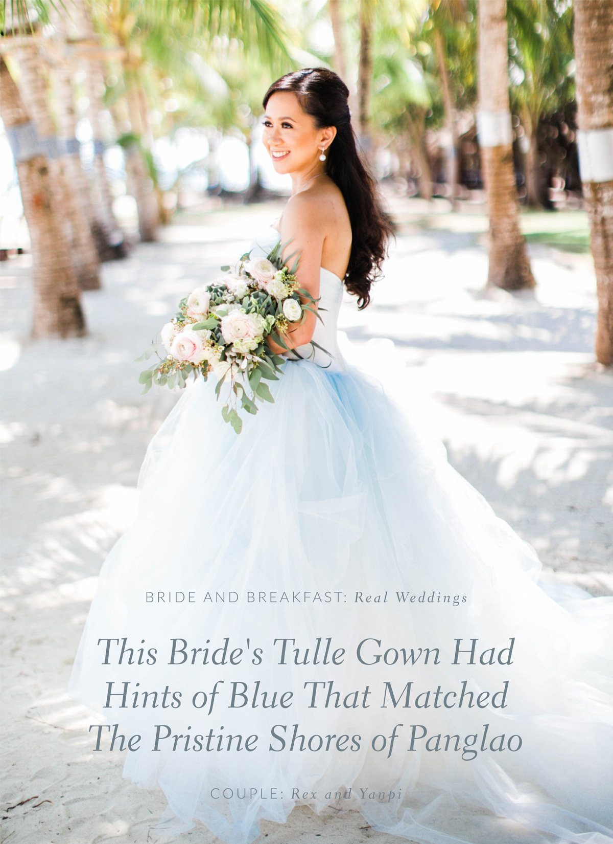 This Bride's Tulle Gown Had Hints of Blue That Matched The Pristine Shores of Panglao