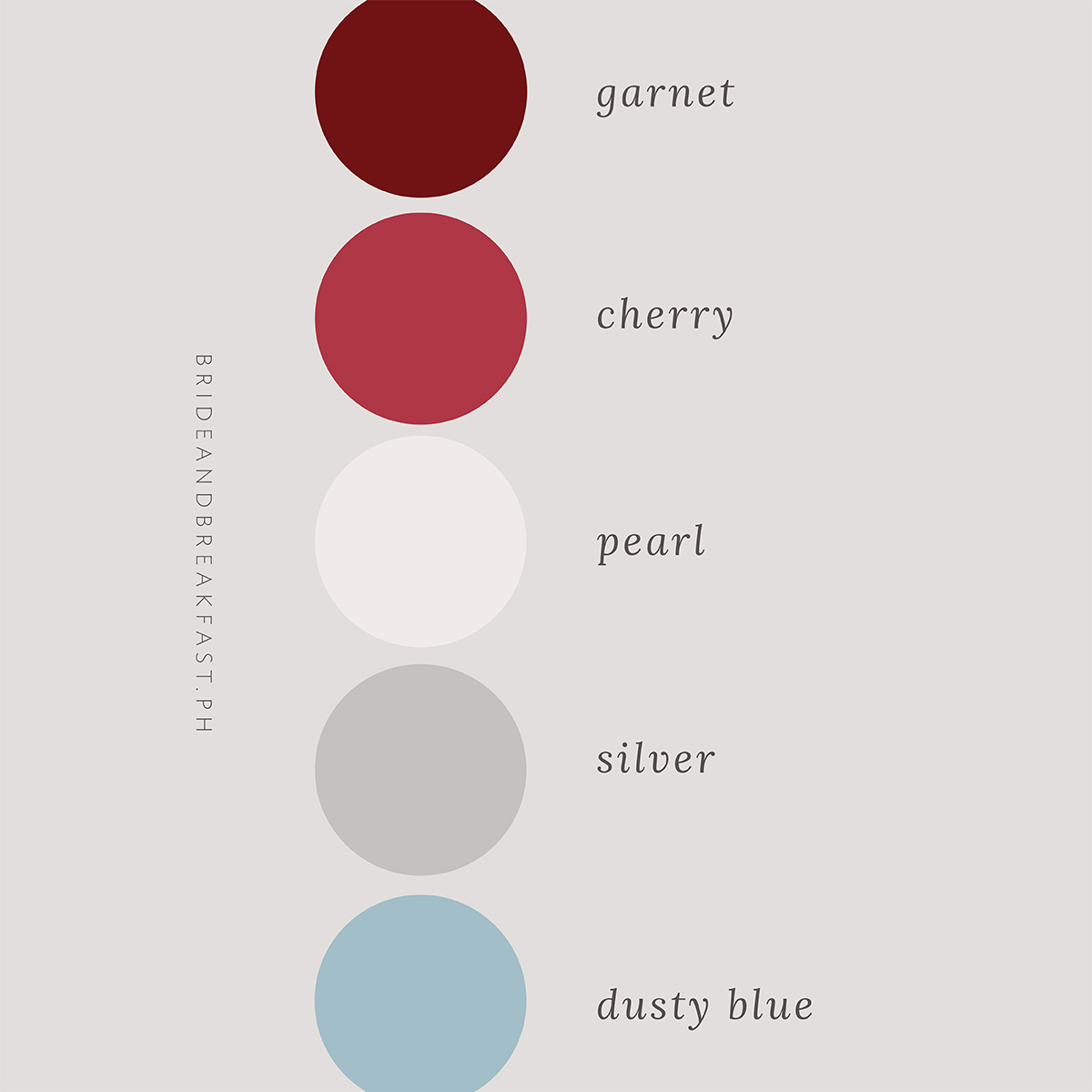 Garnet, cherry, pearl, silver, dusty blue