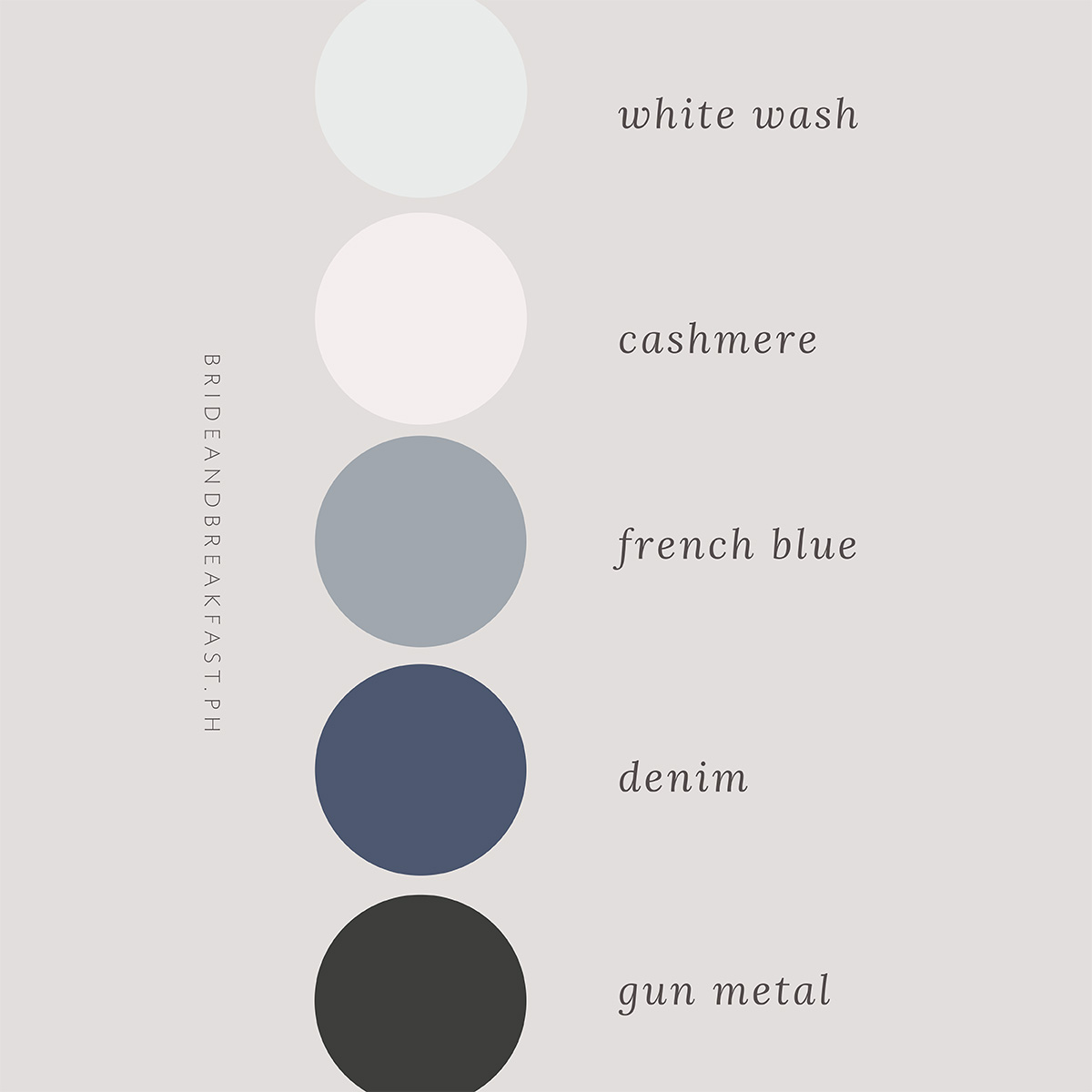 Cashmere, French blue, white wash, denim, gunmetal