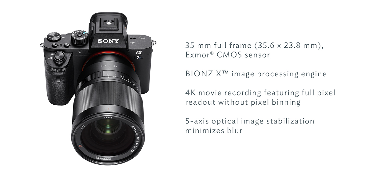 35 mm full frame (35.6 x 23.8 mm), Exmor® CMOS sensor BIONZ X™ image processing engine 4K movie recording featuring full pixel readout without pixel binning 5-axis optical image stabilization minimizes blur Fast Intelligent AF with enhanced speed and accuracy