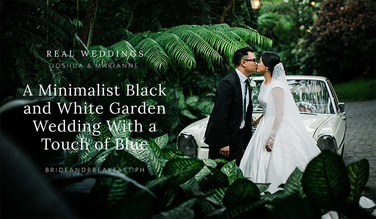 A Minimalist Black and White Garden Wedding With a Touch of Blue