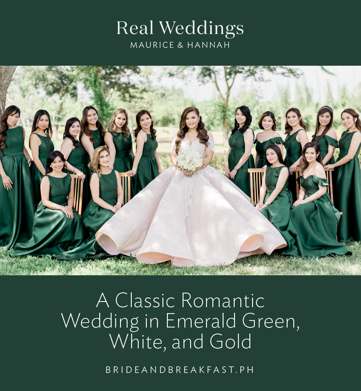 A Classic Romantic Wedding in Emerald Green, White, and Gold