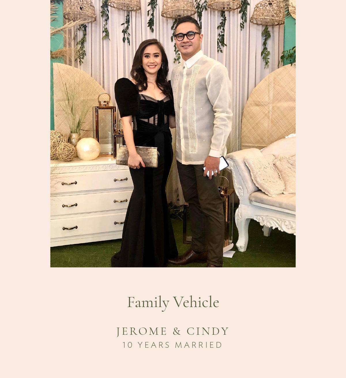 (Layout with photo) Family Vehicle - Jerome and Cindy, 10 years married