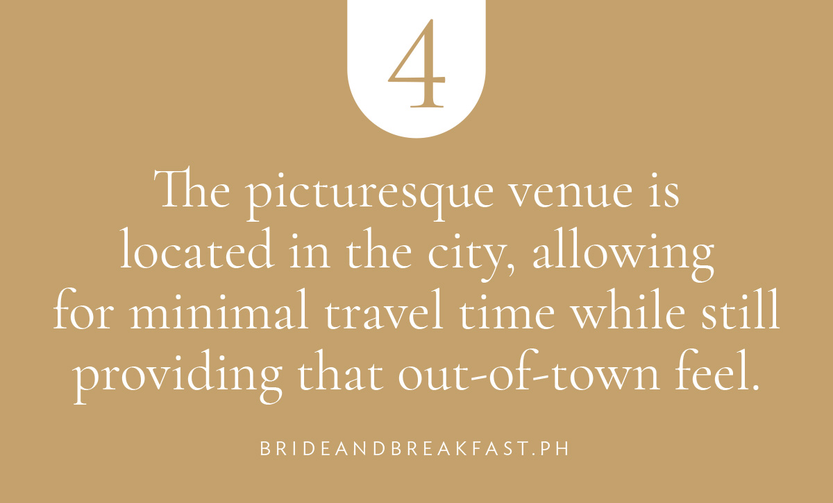 The picturesque venue is located in the city, allowing for minimal travel time while still providing that out-of-town feel.