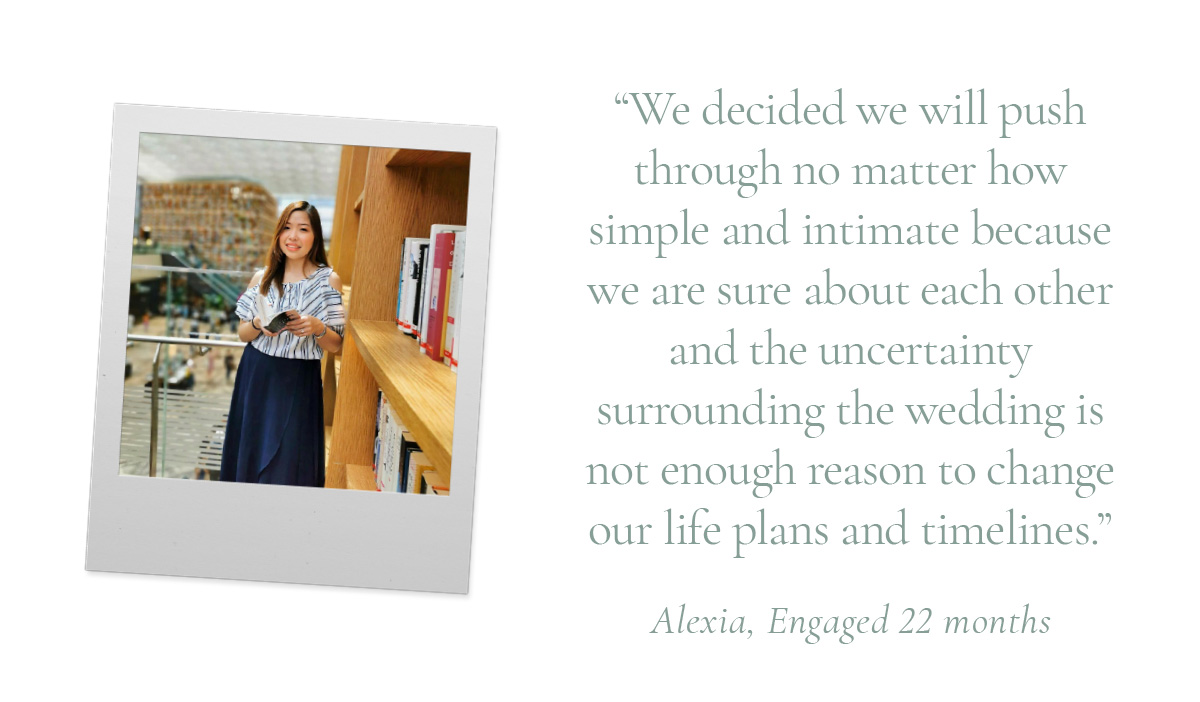 We decided we will push through no matter how simple and intimate because we are sure about each other and the uncertainty surrounding the wedding is not enough reason to change our life plans and timelines.