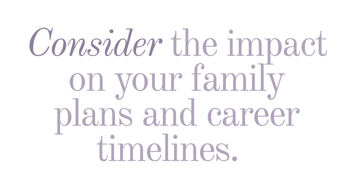 Consider the impact on your family plans and career timelines. 