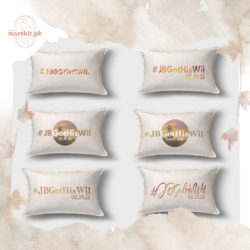 Sample wedding favors. Custom pillow designs.