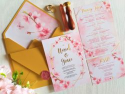 Cherry Blossom Themed Foiled Wedding Invite