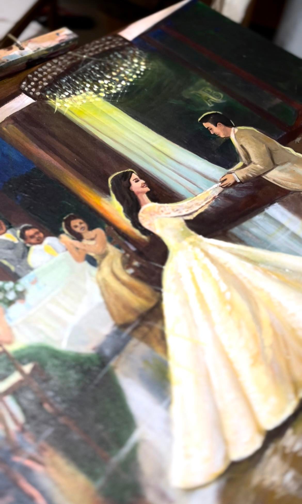 Into the details of a varnished wedding painting