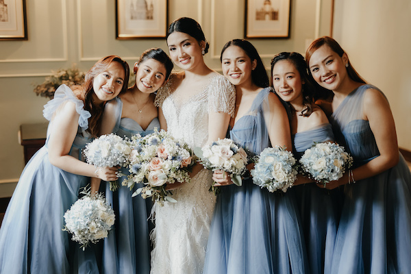 Dusty blue clearance wedding gown