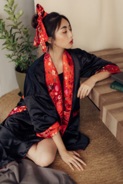MISAKI Reversible Robe in Red & Black. Photo by Ben Beringuela.