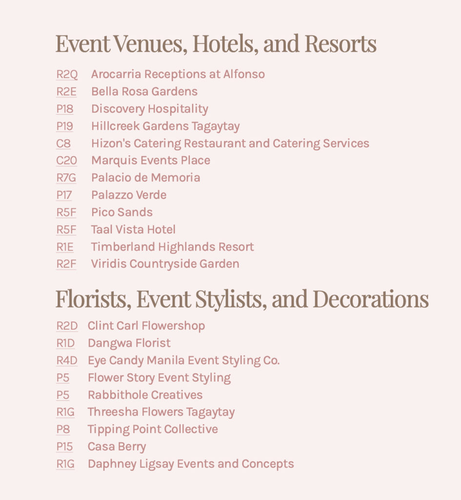 Event Venues, Hotels, and Resorts, Florists, Event Stylists, Decorations